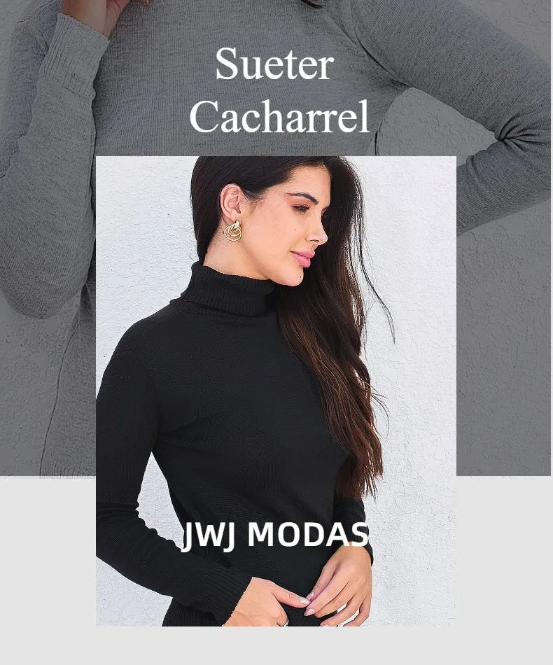 Suéter Cacharrel Feminino Gola Alta em Tricot — Perfeito para o Inverno
