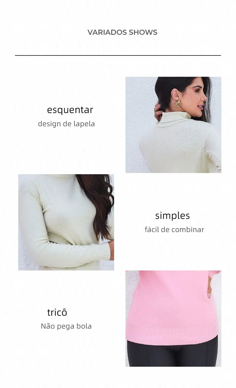 Suéter Cacharrel Feminino Gola Alta em Tricot — Perfeito para o Inverno